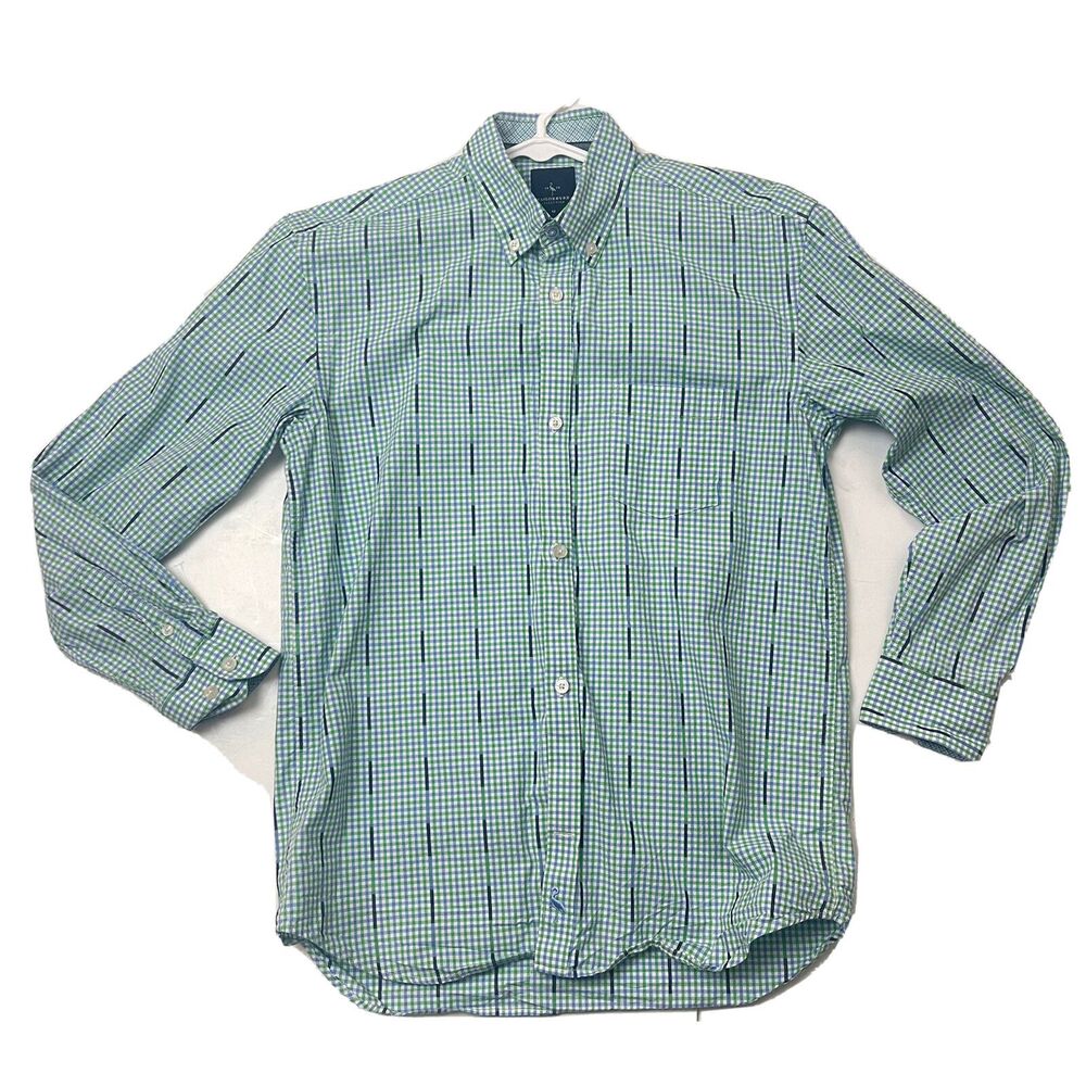 TailorByrd Boys Size 18 Plaid Button Down Shirt Green Blue Long Sleeve